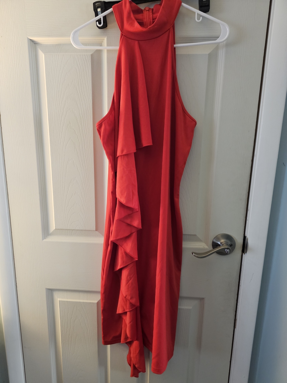 SHEIN Red Asymmetrical Halter Ruffle Dress